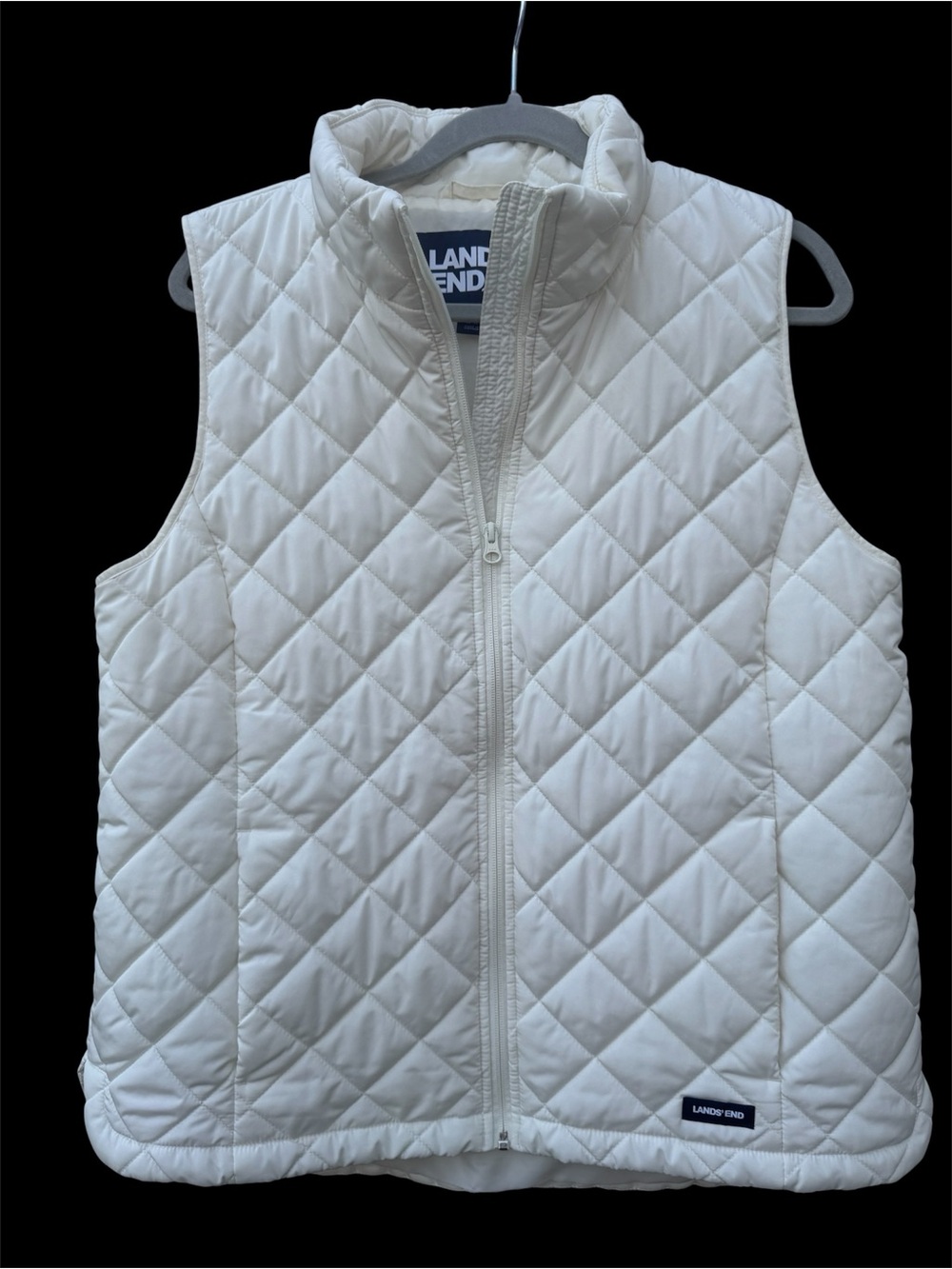 Lands’ End Women’s Large (14-16) White Quilted Puffer Vest Full Zip